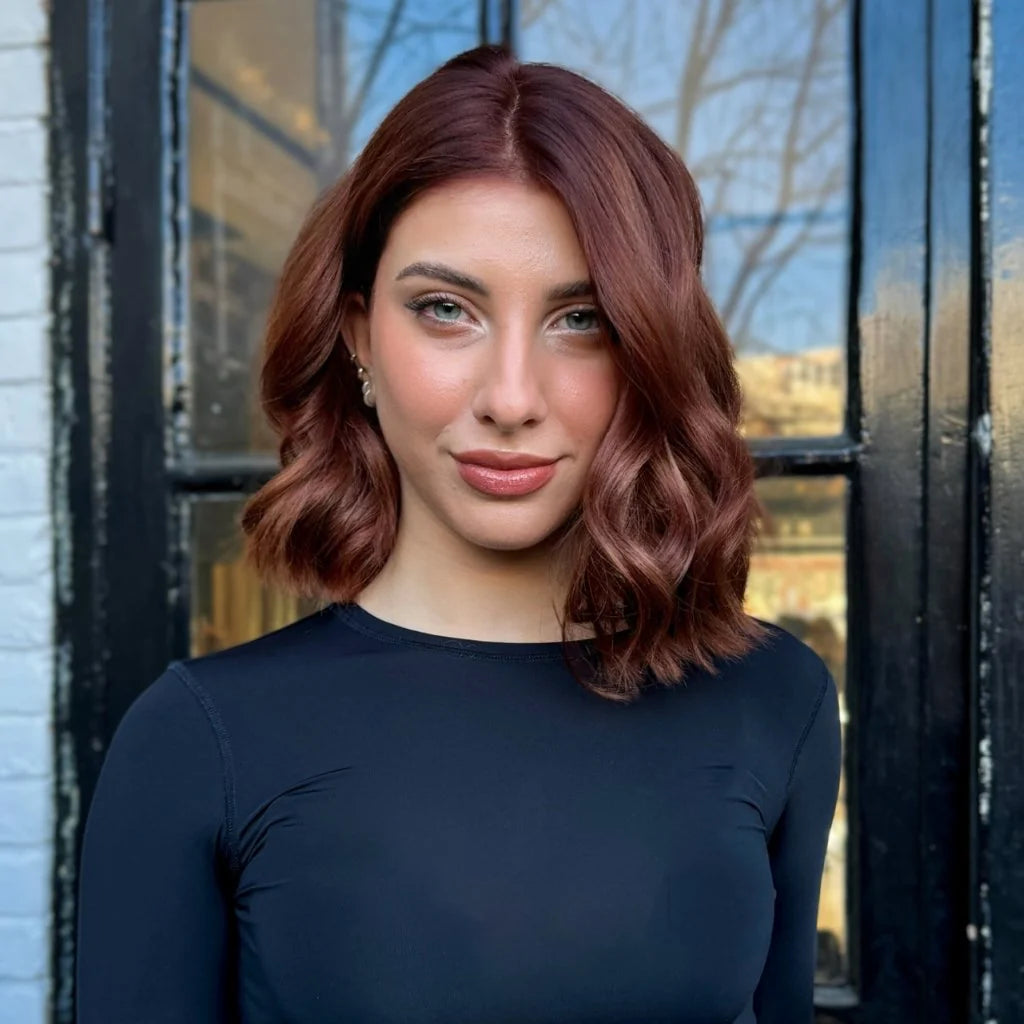 Textured bob haircut with wavy styling at BRUSH Amsterdam hair salon.