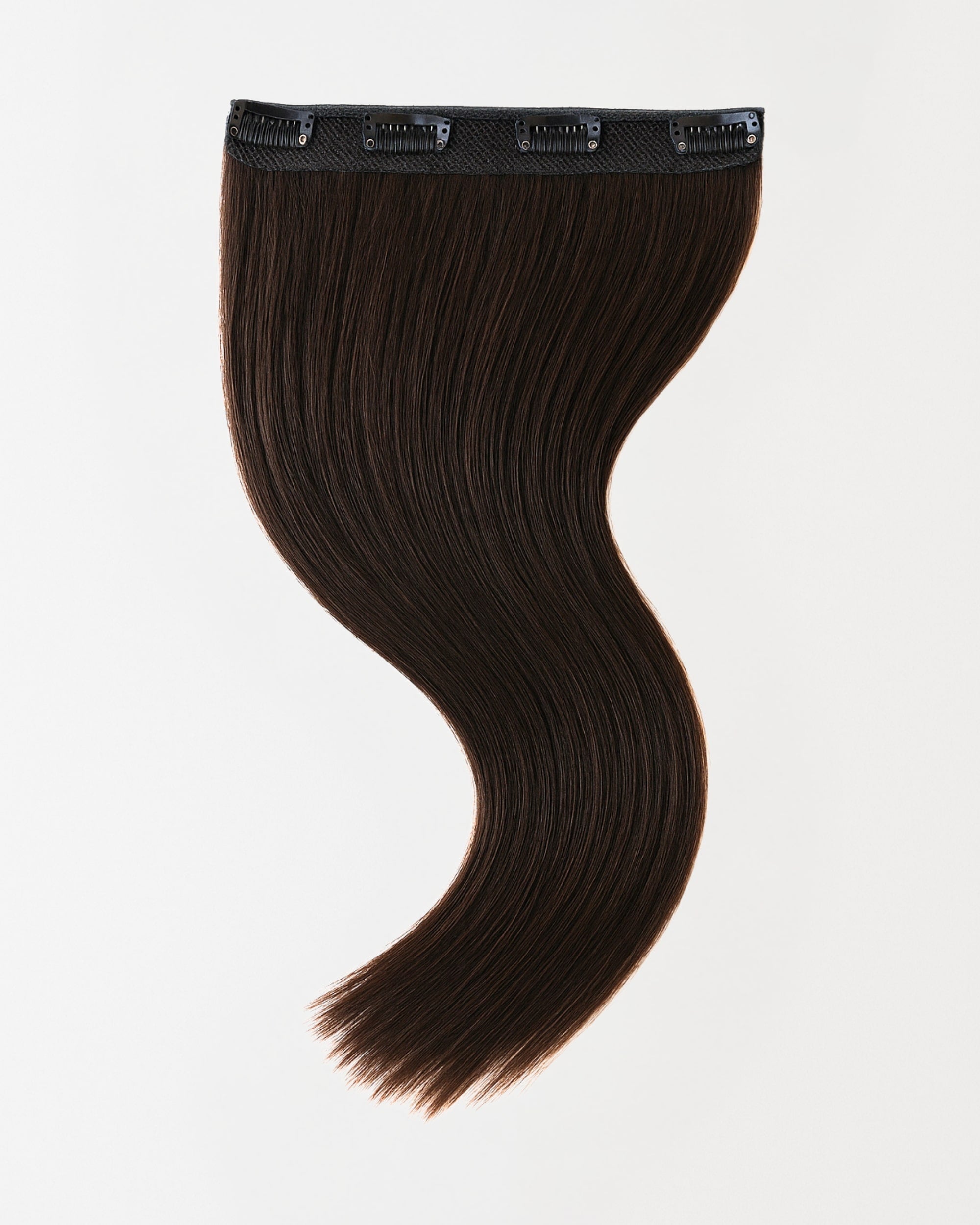 Premium real hair clip-in extensions in dark brown hair 