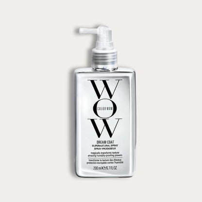 Color Wow Dream Coat Spray provides humidity-proofing and frizz control, creating sleek, shiny, and smooth hair. It forms a protective barrier against moisture, leaving hair glossy and frizz-free.