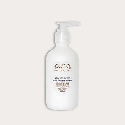 Pure Organic Violet Blue Color Treatment, neutralizes yellow tones, enhances blonde hair with vibrant shine, and adds nourishment.